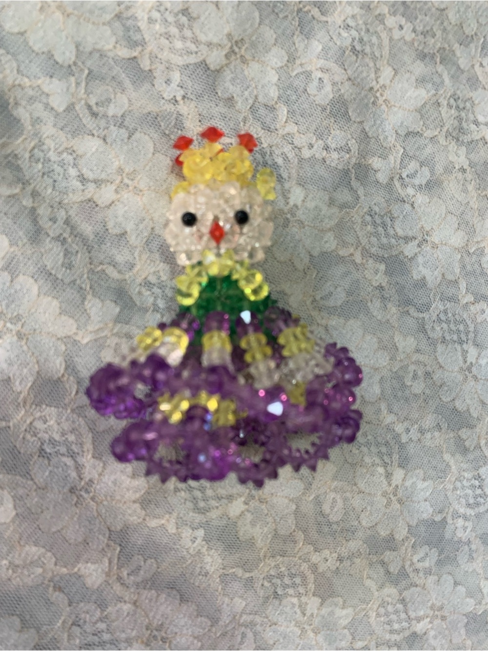 Vintage 3D Beaded Doll Figurine Handmade Purple&Yellow Crystal Princess Ornament